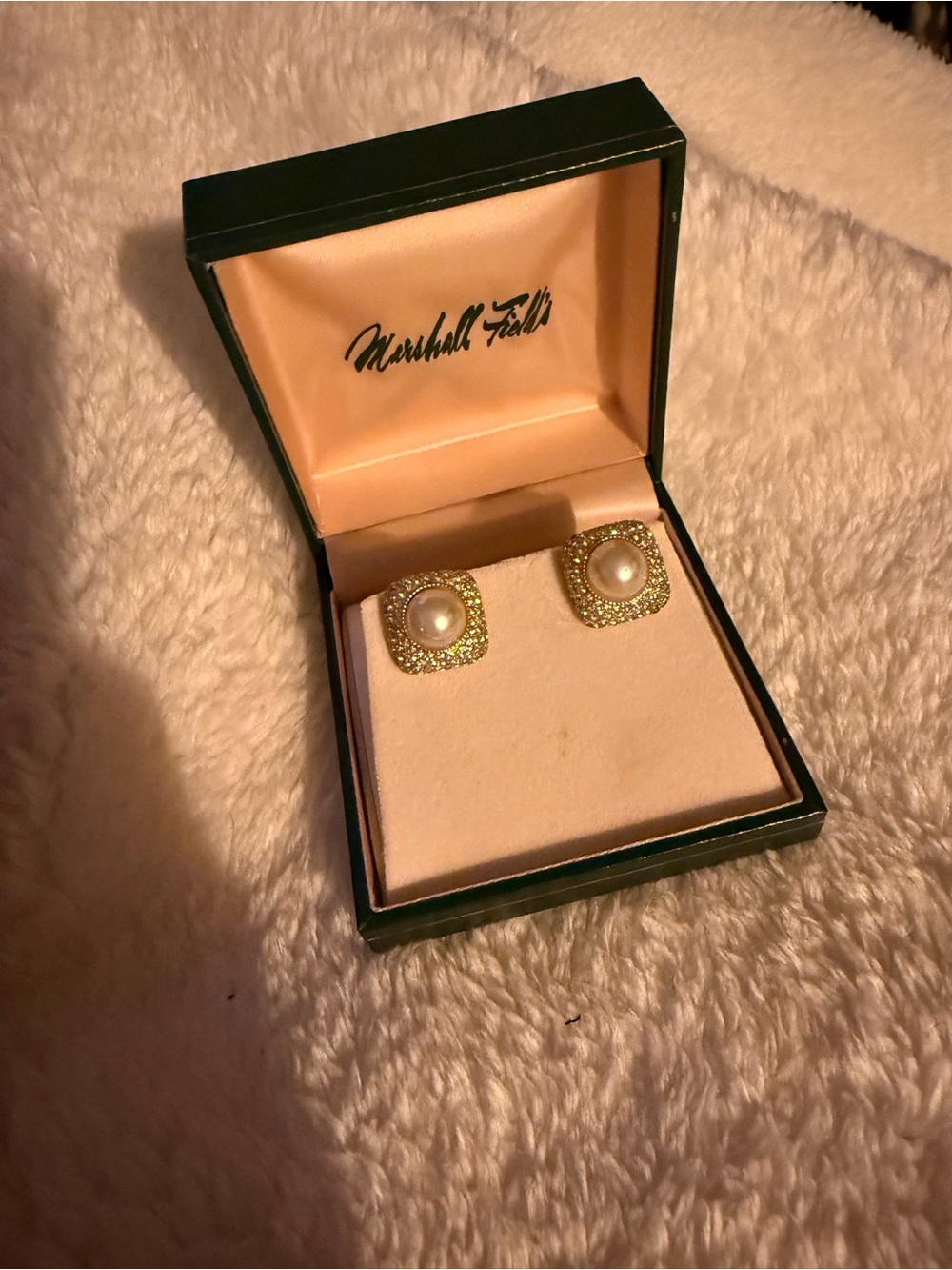 Vintage Christian Dior  Pearl Square Halo Stud clip on